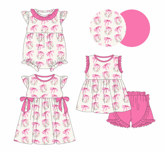 Baby Girl Baseballl Bows Sibling Romper Dress Set ( Moq 5 Each Style ) 1.2