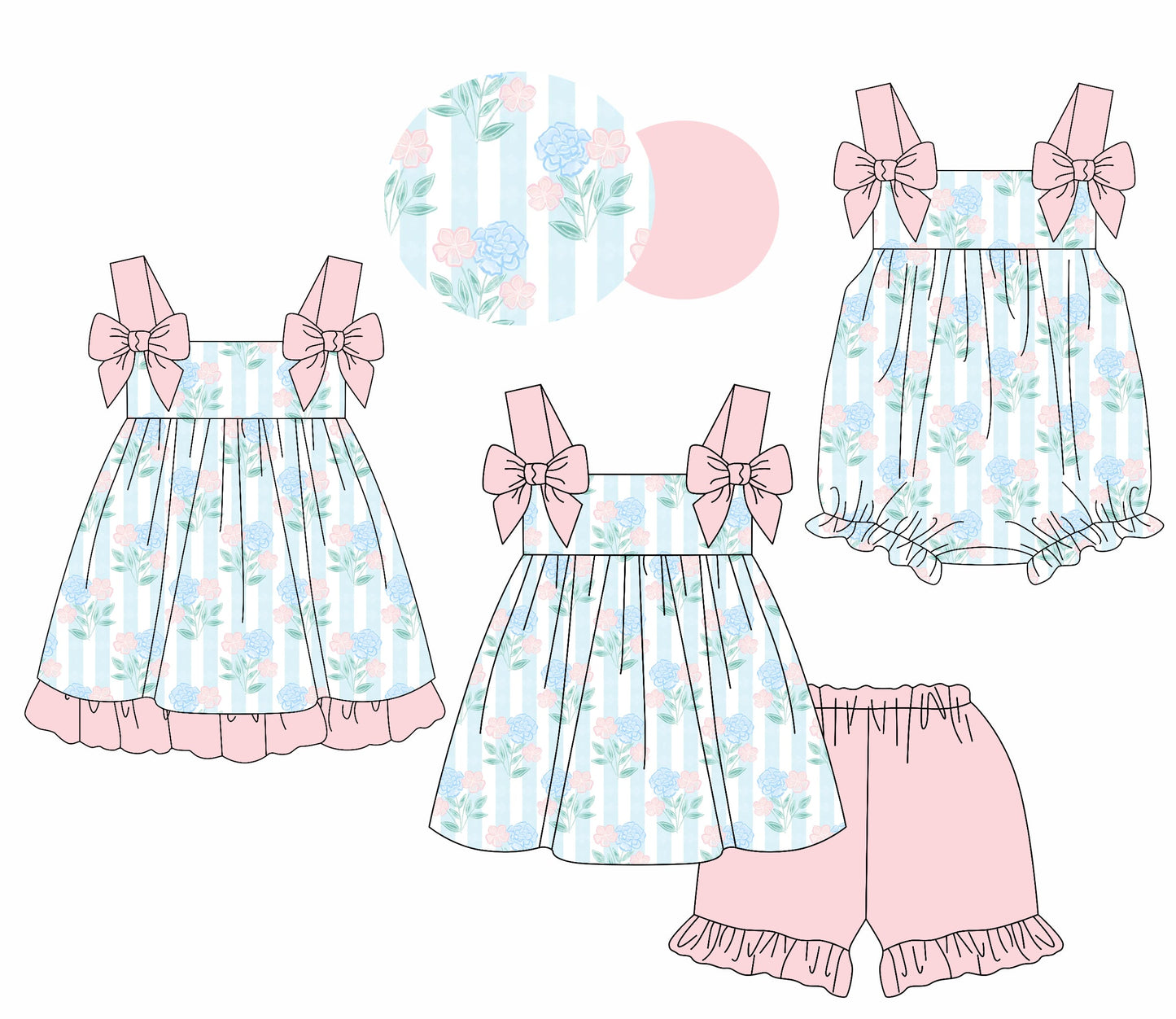 Baby Girl Straps Bows Flower Sibling Romper Dress Set ( Moq 5 Each Style ) 1.21