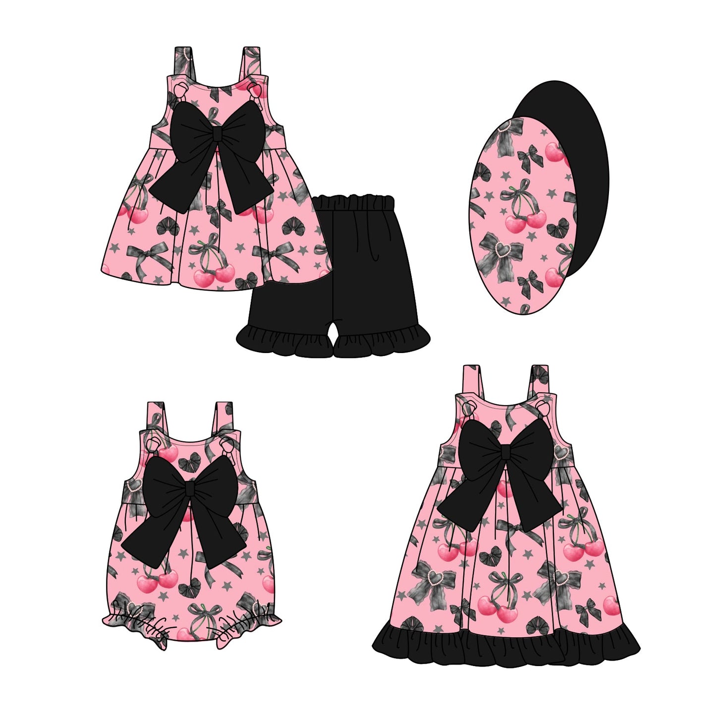 Baby Girl Straps Black Bows Sibling Romper Dress Set ( Moq 5 Each Style ) 2.21
