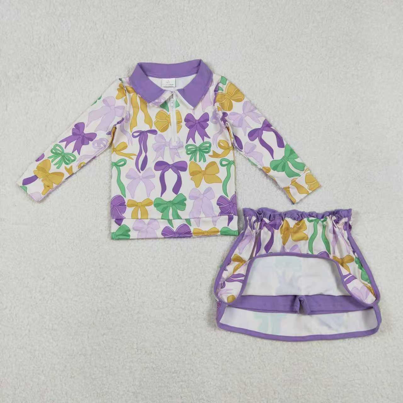 Sibling Baby Girls Kids Bows Donuts Masks Zipper Tops Shorts Skirt Skort Mardi Gras Set RTS