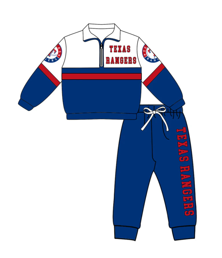( Moq 5 ) Baby Boys Toddler Long Sleeves Zipper Pullover Jogger Pants Team Blue Clothes Outfit