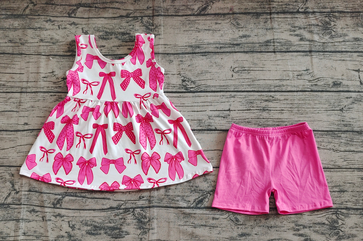 Baby Girl Sleeveless Bows Tunic Pink Shorts Set RTS
