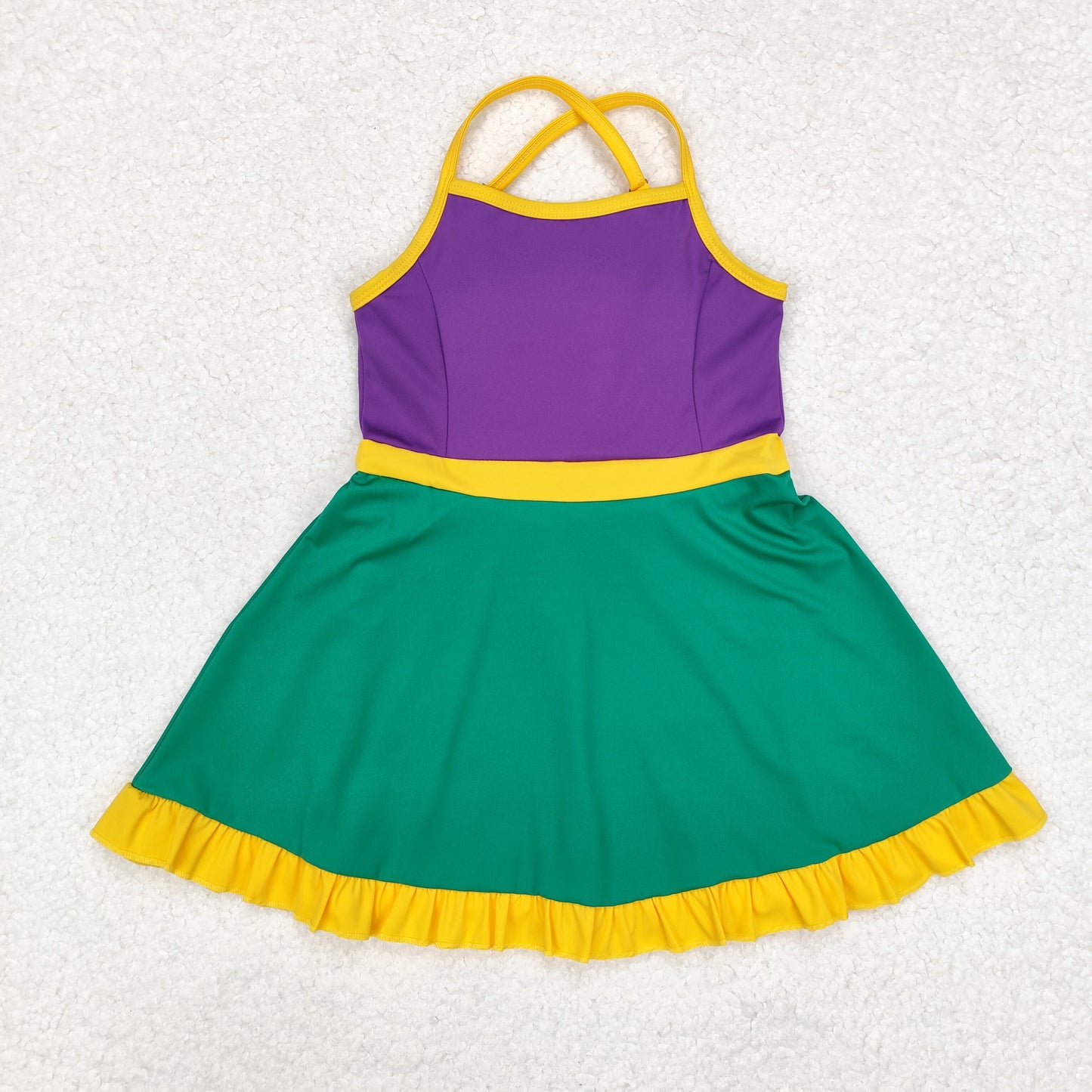 Baby Girl Sleeveless Mardi Gras Purple Green Yellow Athletic Active Wear Knee Length Shorts Dress