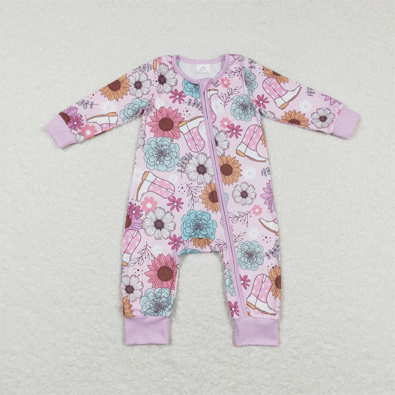 GLP0977 Baby Girl Western Long Sleeves Floral Boots Pants Outfit Pajamas