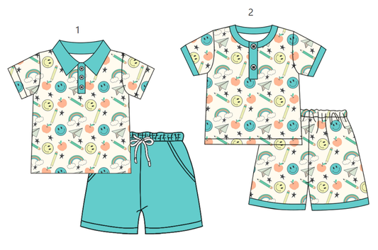( Moq 5 Each Style ) Sibling Baby Boys Short Sleeves Back to School Shirts Shorts Summer Sets