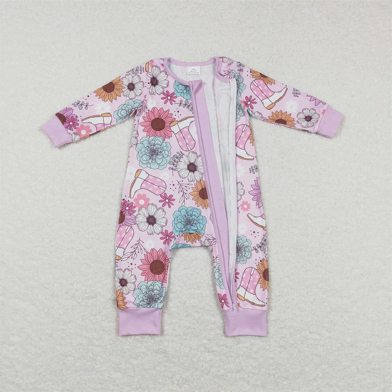 GLP0977 Baby Girl Western Long Sleeves Floral Boots Pants Outfit Pajamas