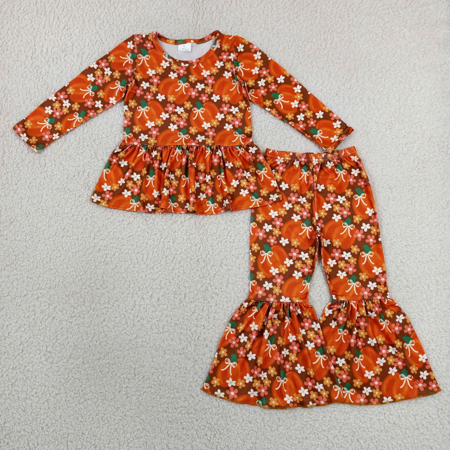 Baby Girls Kids Pumpkins Bows Flower Tops Bell Pants Set Fall Clothes RTS
