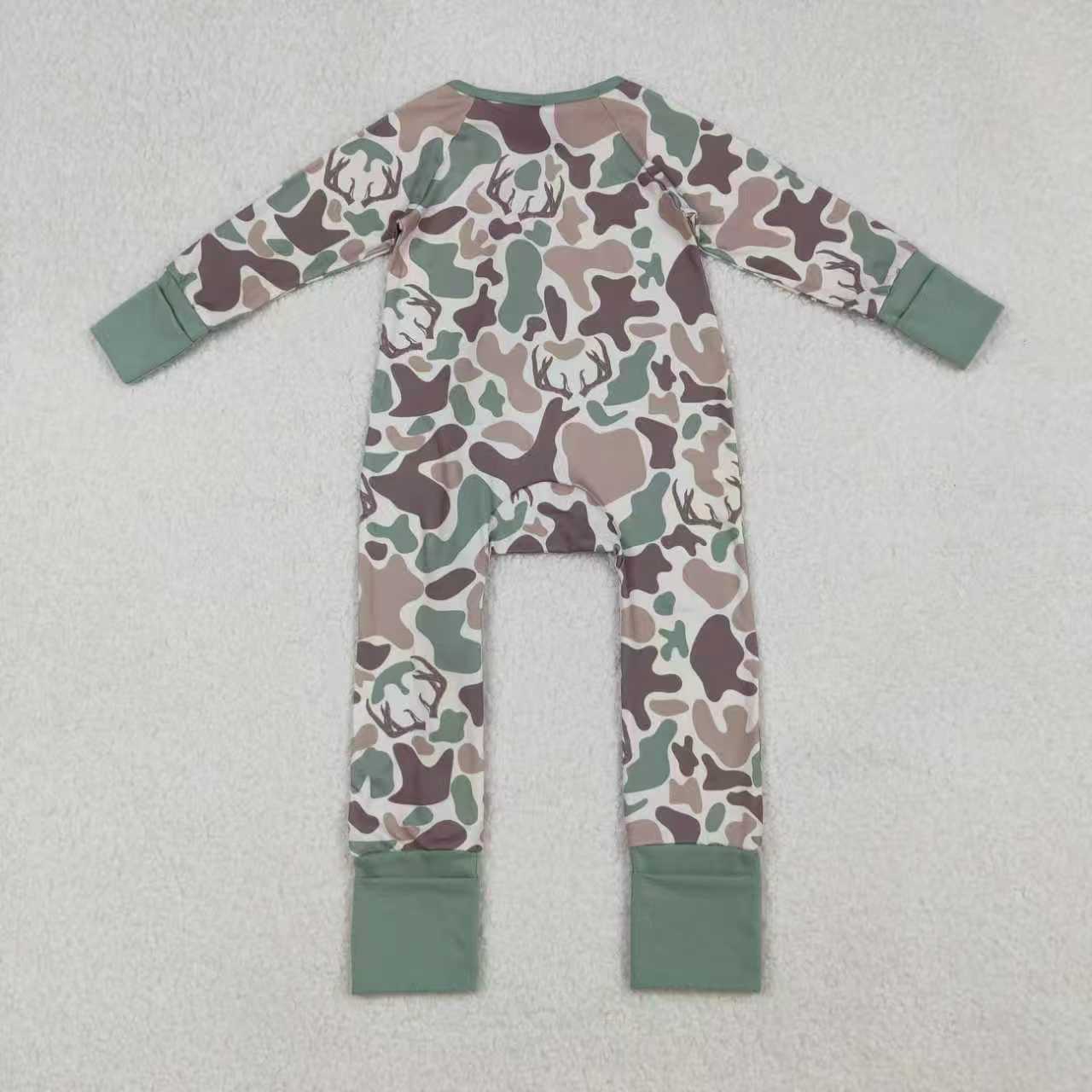 Sibling Baby Boy Long Sleeves Deer Camo Hoodie Jacket Zipper Romper Pajamas Set RTS
