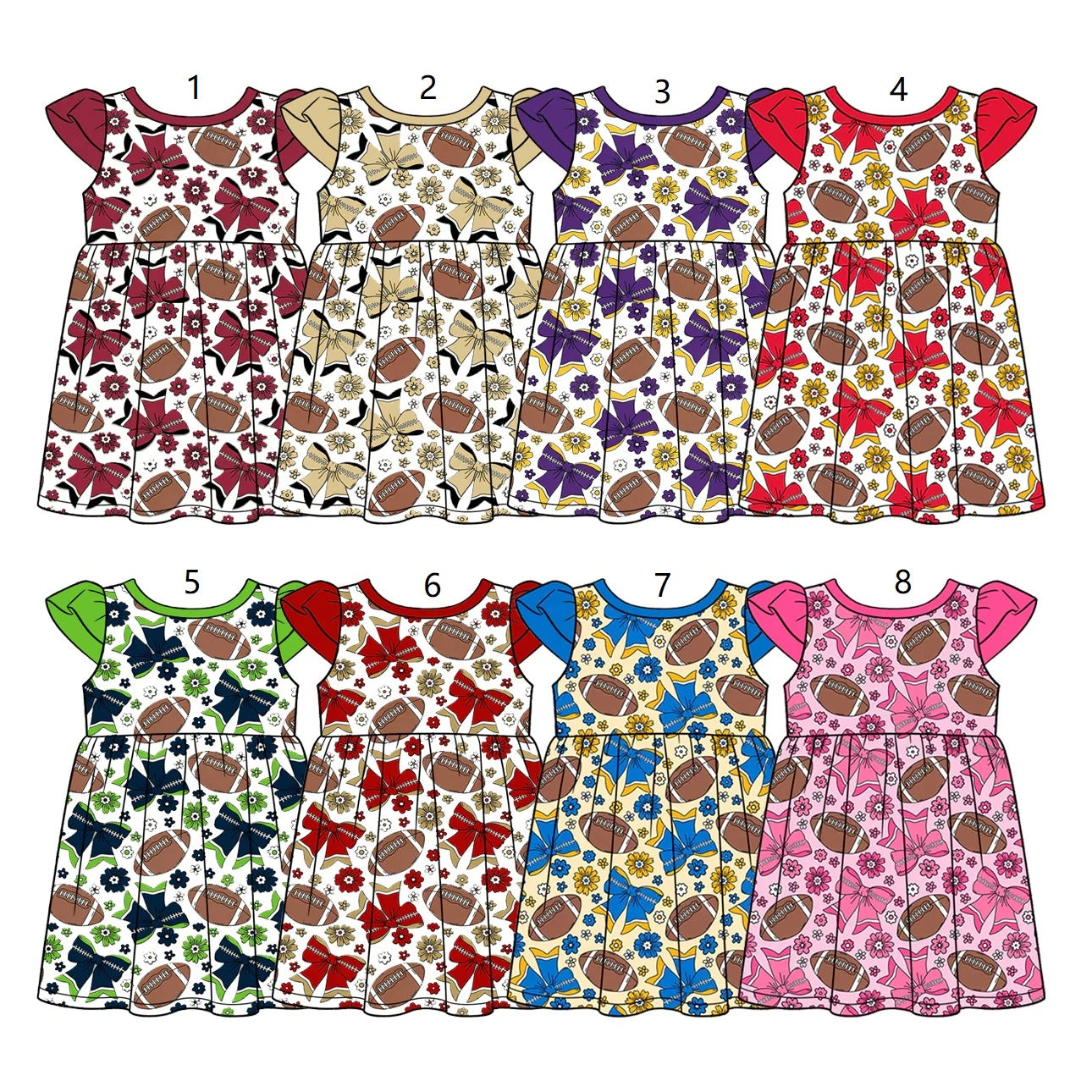 ( Moq 5 Each Style ) Sibling Baby Girls Toddler Short Sleeves Football Flower Knee Length Dresses