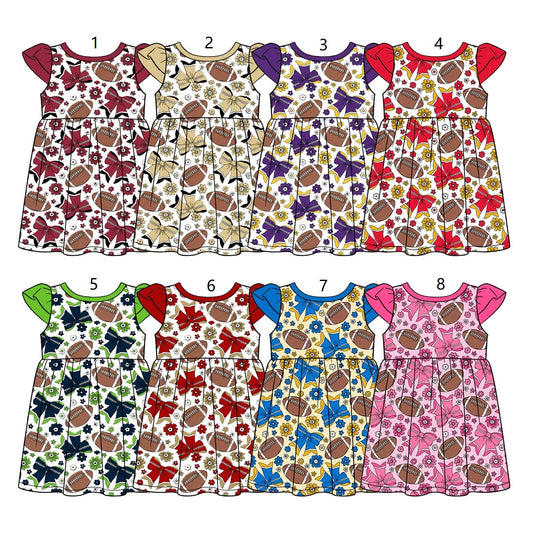 ( Moq 5 Each Style ) Sibling Baby Girls Toddler Short Sleeves Football Flower Knee Length Dresses