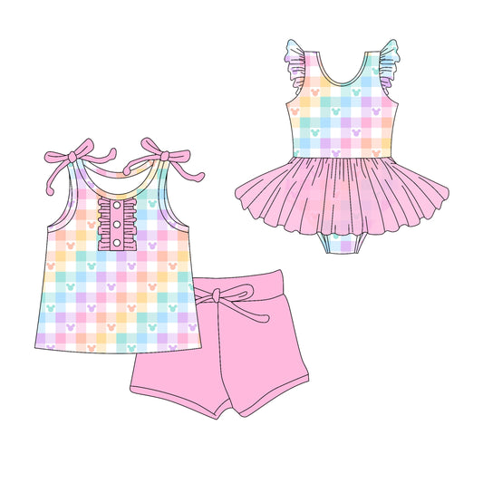 Baby Girl Mouse Checked Sibling Tulle Romper Set ( Moq 5 Each Style ) 3.18