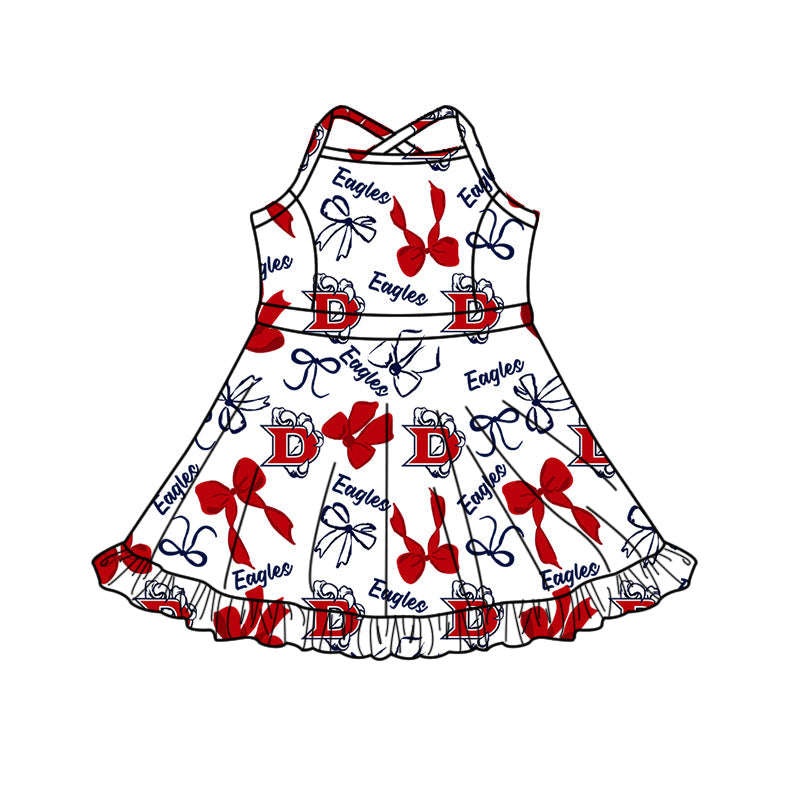 ( Moq 5 each style ) Baby Boy Girl Team Sibling Shirt Red Bows Cheer Dress Set 8.16