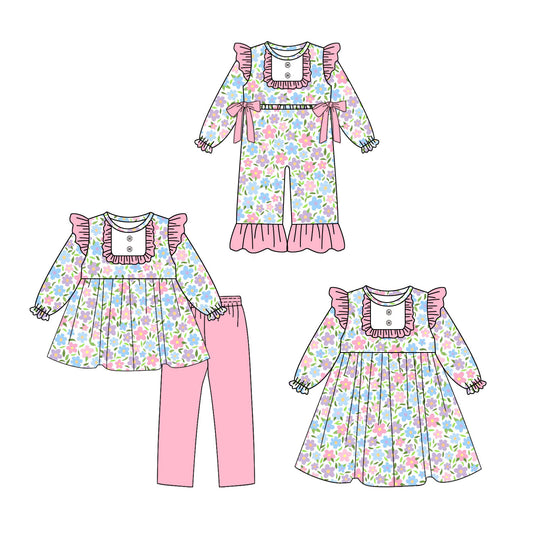 ( Moq 5 Each Style ) Baby Girl Toddler Flower Bows Sibling Romper Dress Set