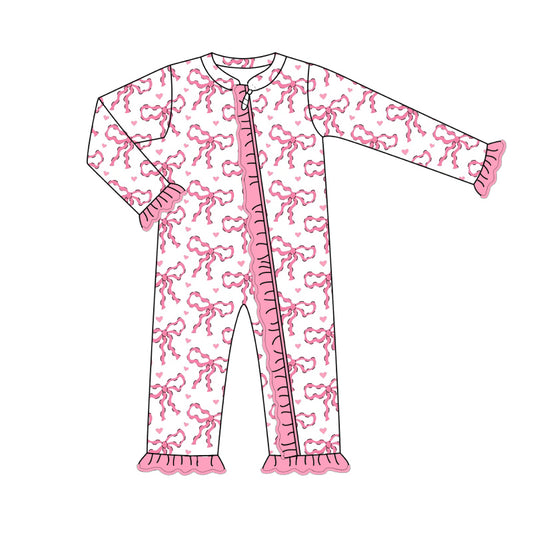 Baby Girl Long Sleeves Bows Hearts Pink Zipper Romper