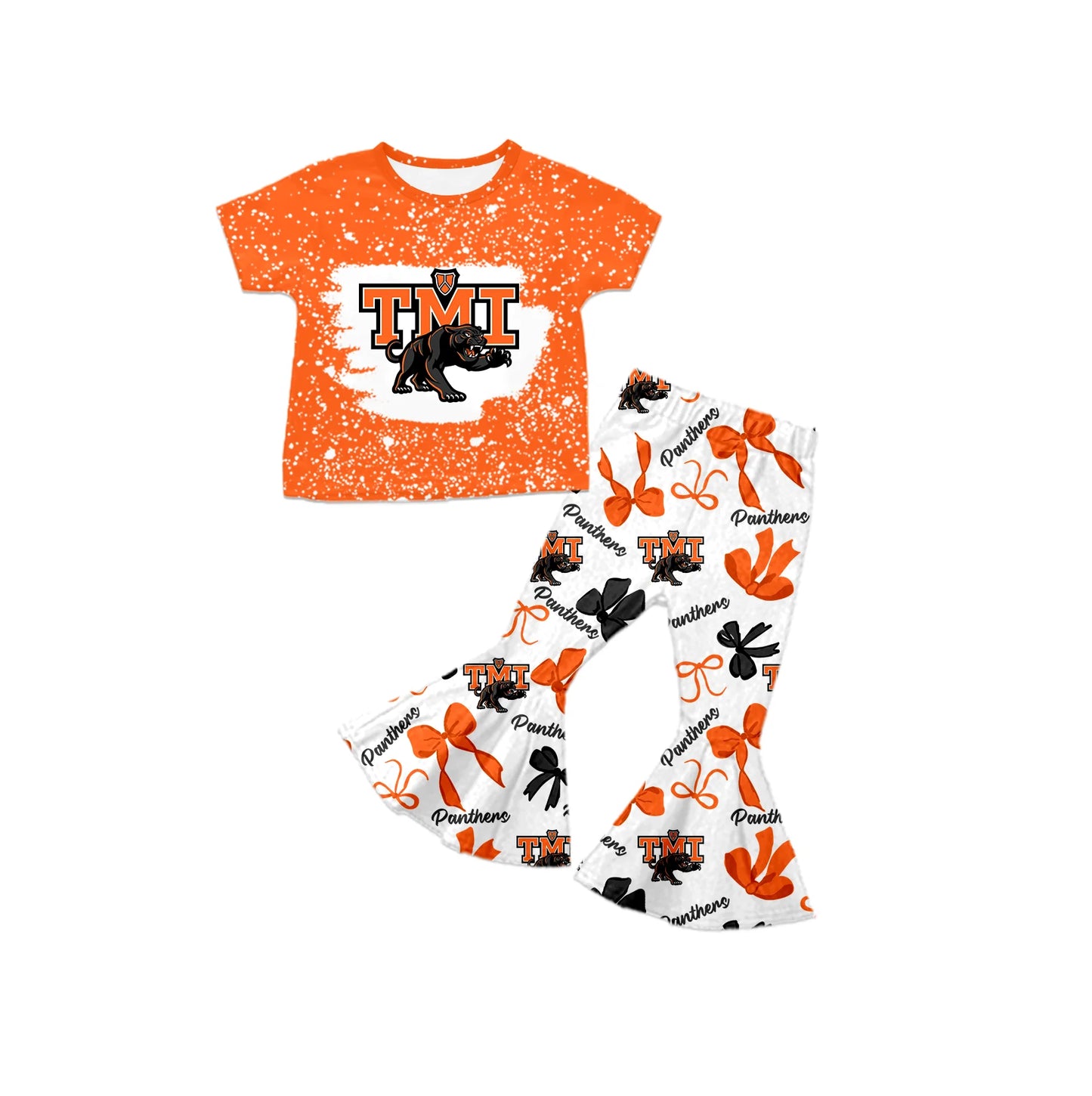 ( Moq 5 each style ) Baby Girl Team Sibling Orange Bows Dress Set 7.24