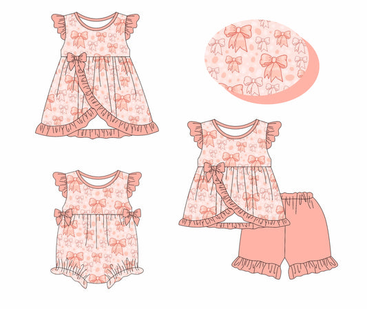 ( Moq 5 Each Style ) Baby Girl Short Sleeves Bows Sibling Romper Dress Set 3.26