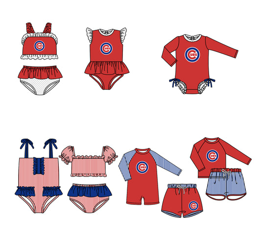 ( Moq 5 Each Style ) Baby Boys Girls Kids Team Sibling Red Jumpsuits Sets Swimsuits