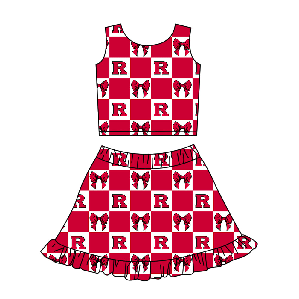 ( Moq 5 ) Baby Girls Kids Toddler R Bows Checked Tops Shorts Ruffle Skirt Team Set