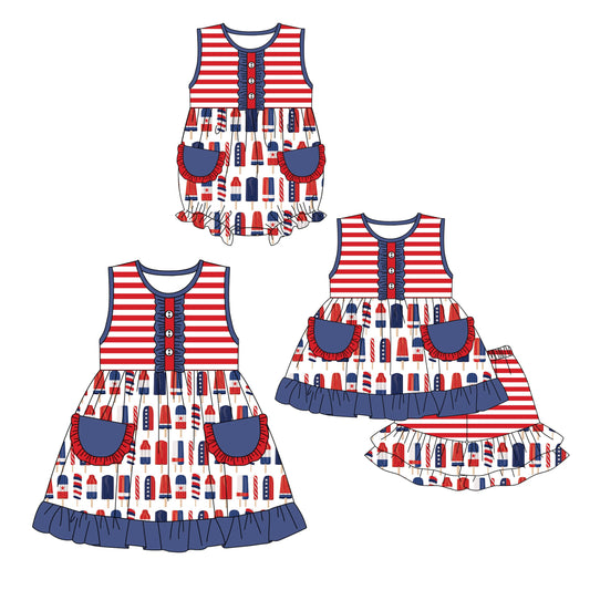 Baby Girl July 4th Pockets Sibling Dress Romper Set ( Moq 5 Each Style ) 12.16