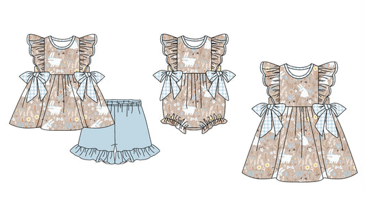 Baby Girl Short Sleeves Rabbits Easter Sibling Romper Dress Set ( Moq 5 Each Style ) 12.21