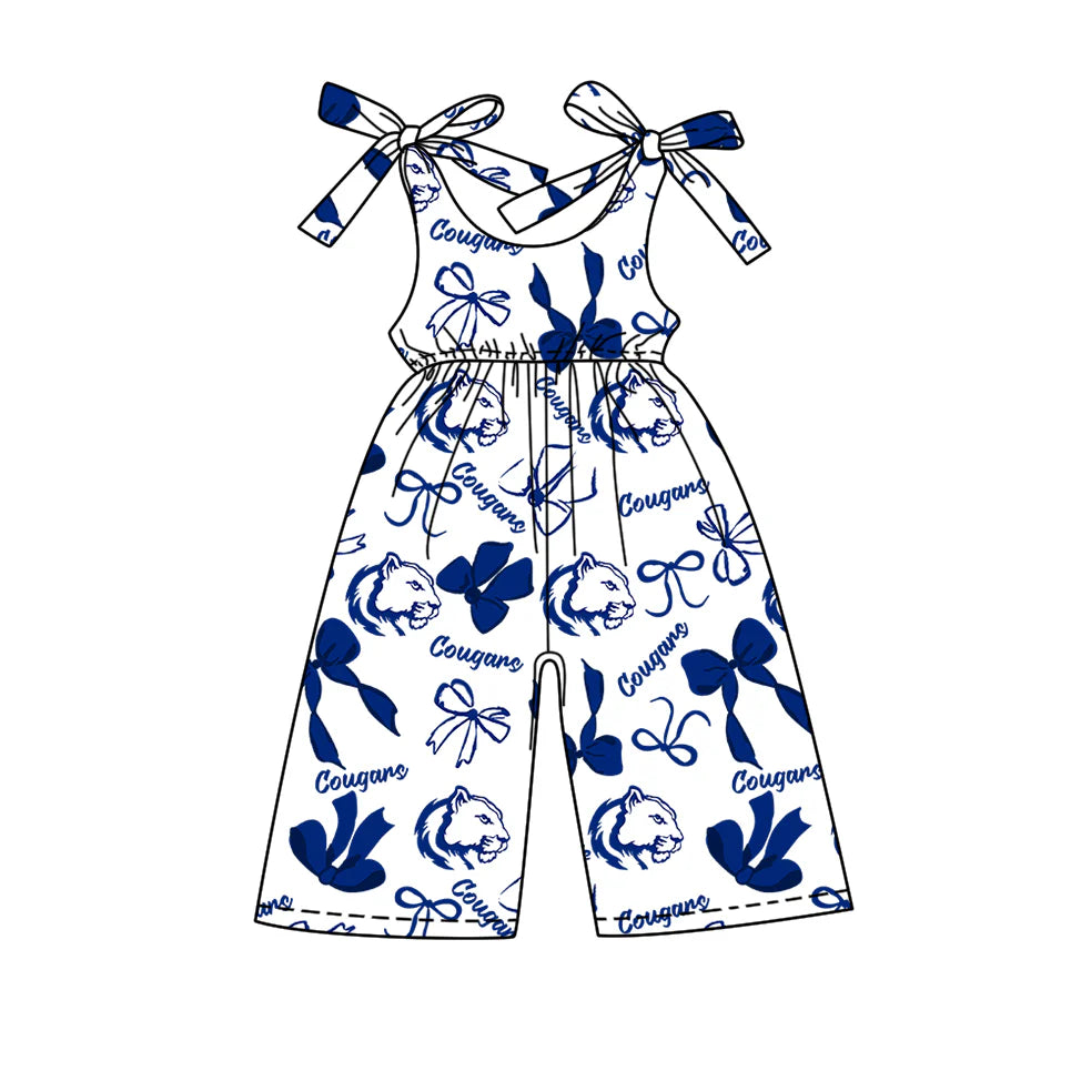 ( Moq 5 each style ) Baby Boy Girl Team Cheer Sibling Shirt Blue Bows Jumpsuit Dress Set 7.29