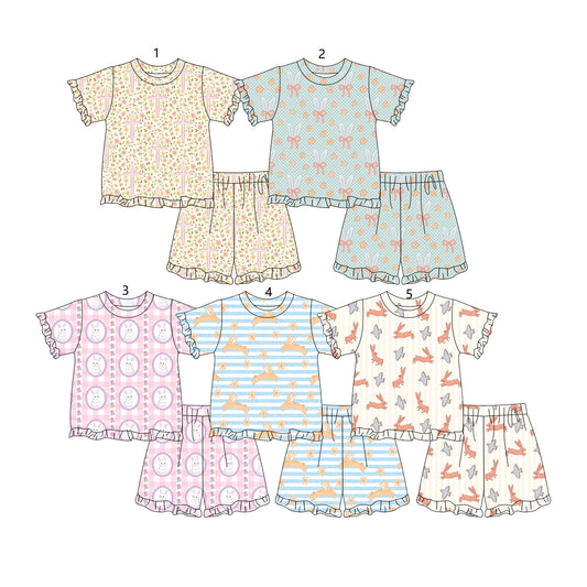 ( Moq 5 Each Style ) Baby Girls Kids Short Sleeves Shirts Rabbits Shorts Sibling Easter Sets