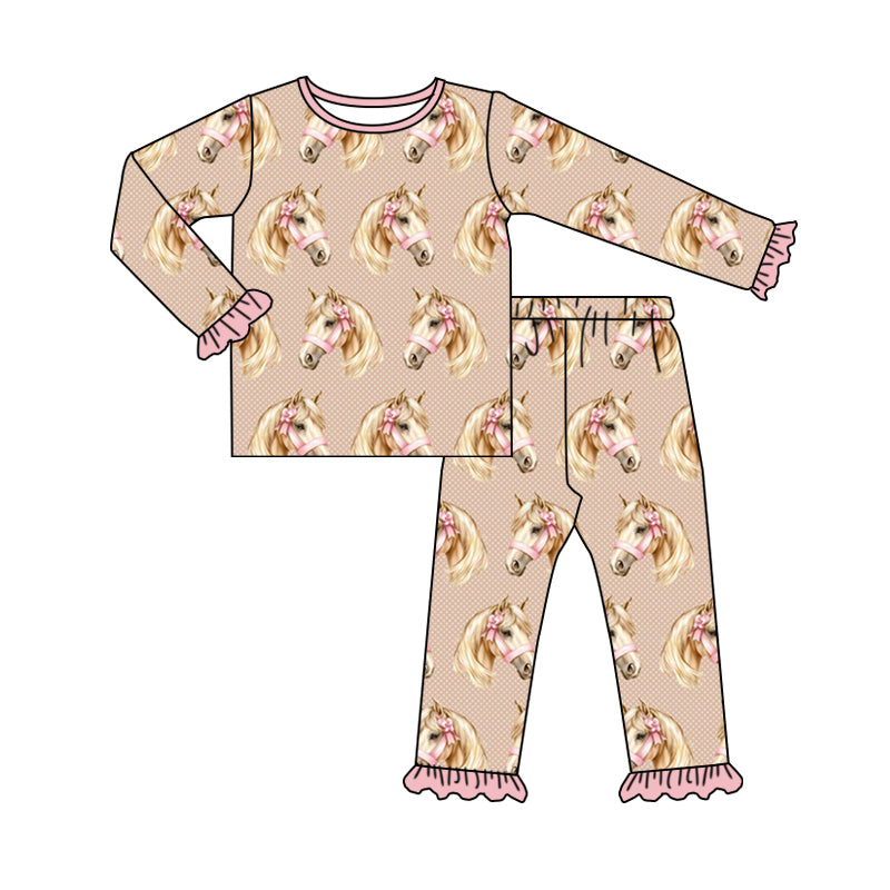 Baby Girl Toddler Long Sleeves Horse Shirt Bell Pants Pajamas Set