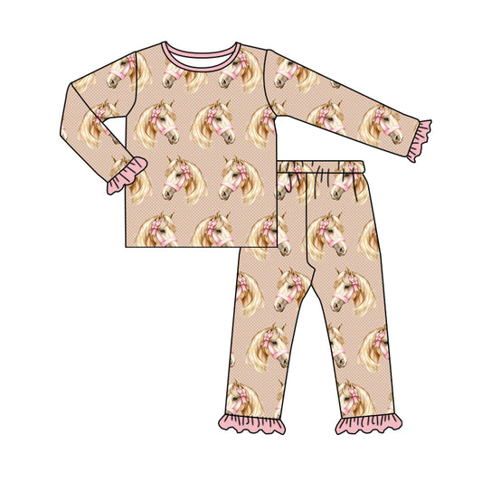Baby Girl Toddler Long Sleeves Horse Shirt Bell Pants Pajamas Set