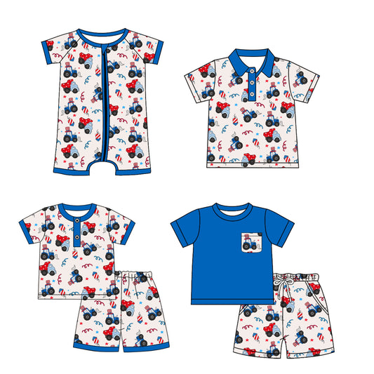 Baby Boy July 4th Trucks Blue Sibling Romper Shirt Set ( Moq 5 Each Style ) 1.9
