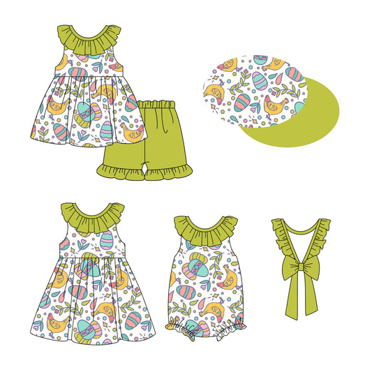 Baby Girl Easter Eggs Chicken Sibling Romper Dress Set ( Moq 5 Each Style ) 2.20