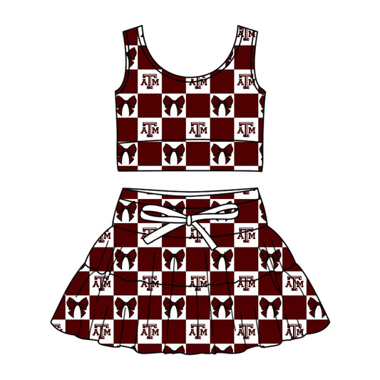 ( Moq 5 Each Style ) Baby Girls Kids Toddler ATM Bows Plaid Tops Shorts Skirt Team Set