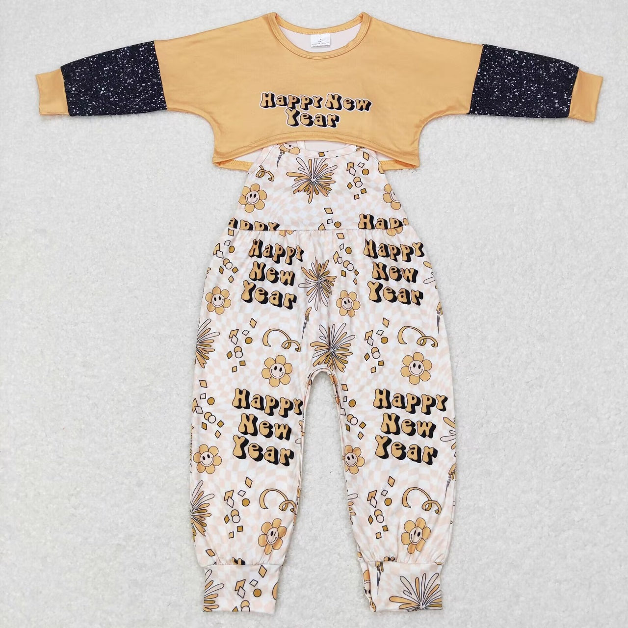 GLP0917 Baby Girl Long Sleeves Happy New Year Tops Floral Jumpsuit Outfit