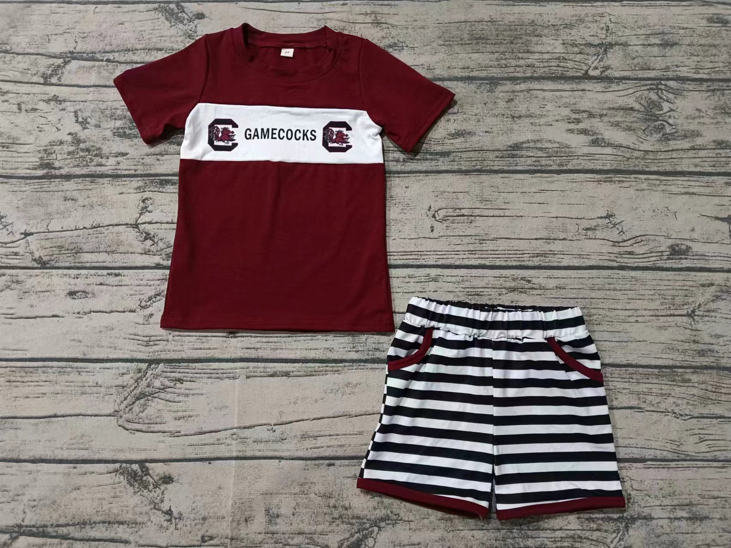 Baby Boy Toddler Short Sleeves Team Shirt Stripes Pocket Shorts Outfit Moq 5