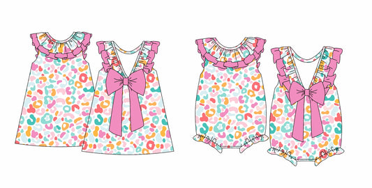Baby Girl Leopard Bows Sibling Romper Dress ( Moq 5 Each Design ) 12.14