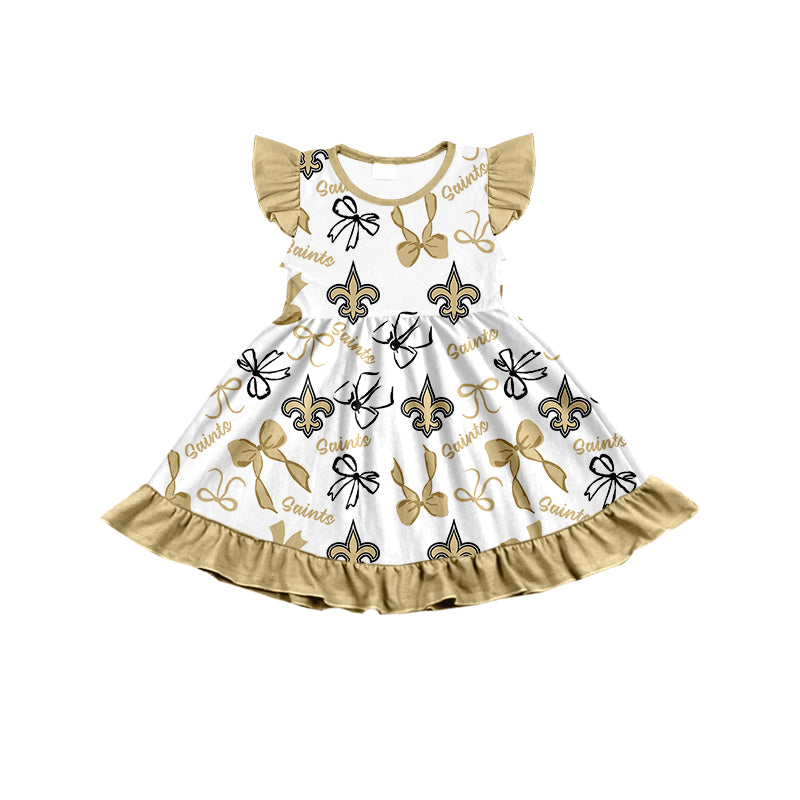 ( Moq 5 each style ) Baby Girl Toddler Team Bows Sibling Khaki Romper Dress Set 7.10