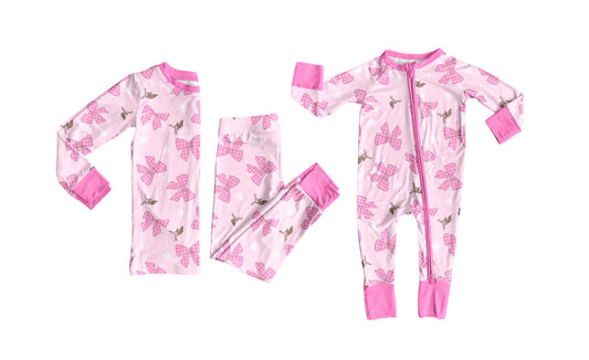 ( Moq 5 Each Style ) Baby Kids Toddler Deer Bows Sibling Pink Romper Set