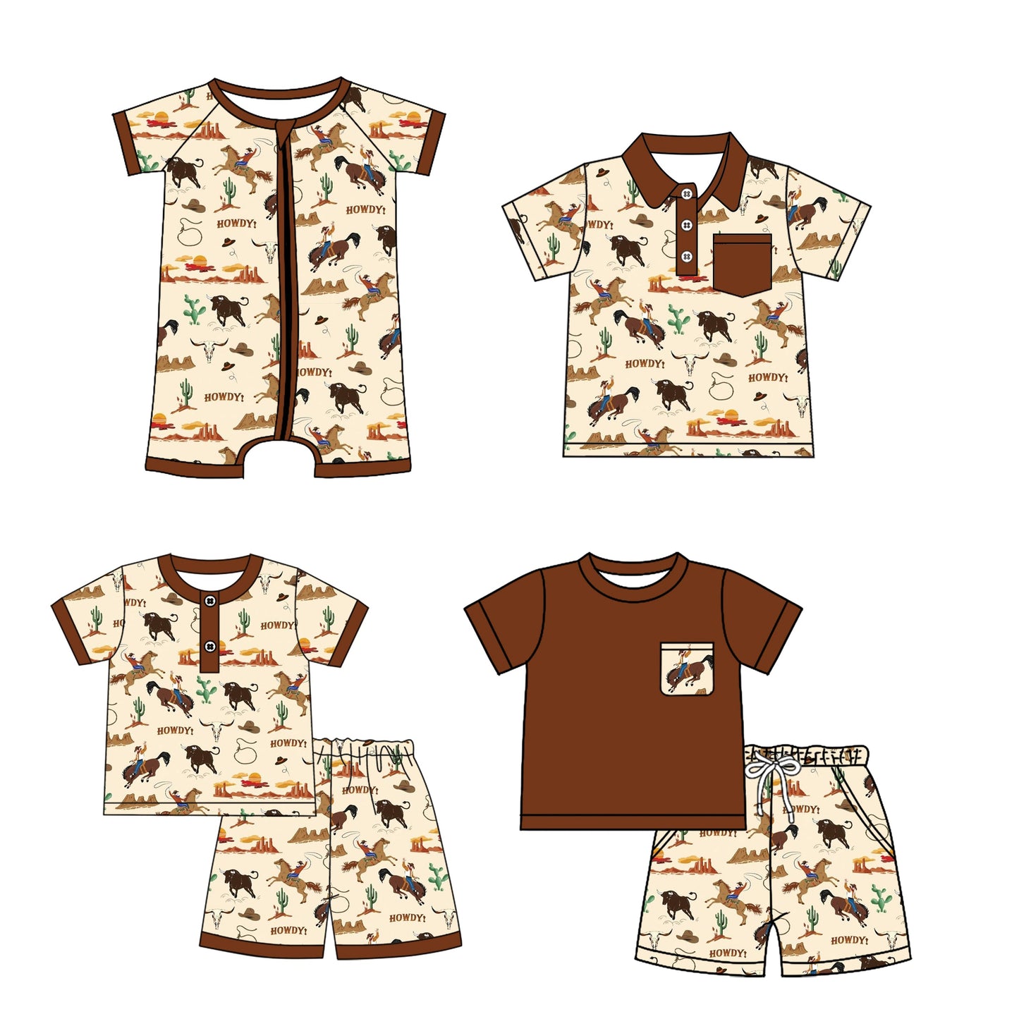 Baby Boy Short Sleeves Western Sibling Romper Shirt Set ( Moq 5 Each Style ) 3.21