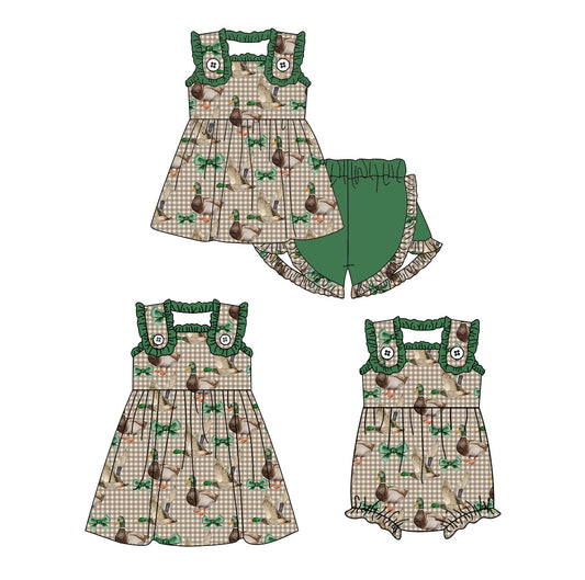 Baby Girl Ducks Green Bows Sibling Romper Dress Set ( Moq 5 Each Style ) 1.23