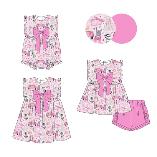 ( Moq 5 Each Style ) Baby Girl Pink Bows Sibling Romper Dress Set 3.28
