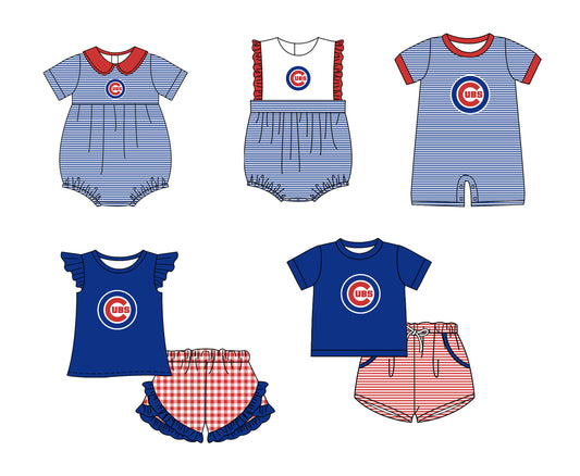 ( Moq 5 Each Style ) Baby Boys Girls Kids Team Sibling Blue Stripes Rompers Sets