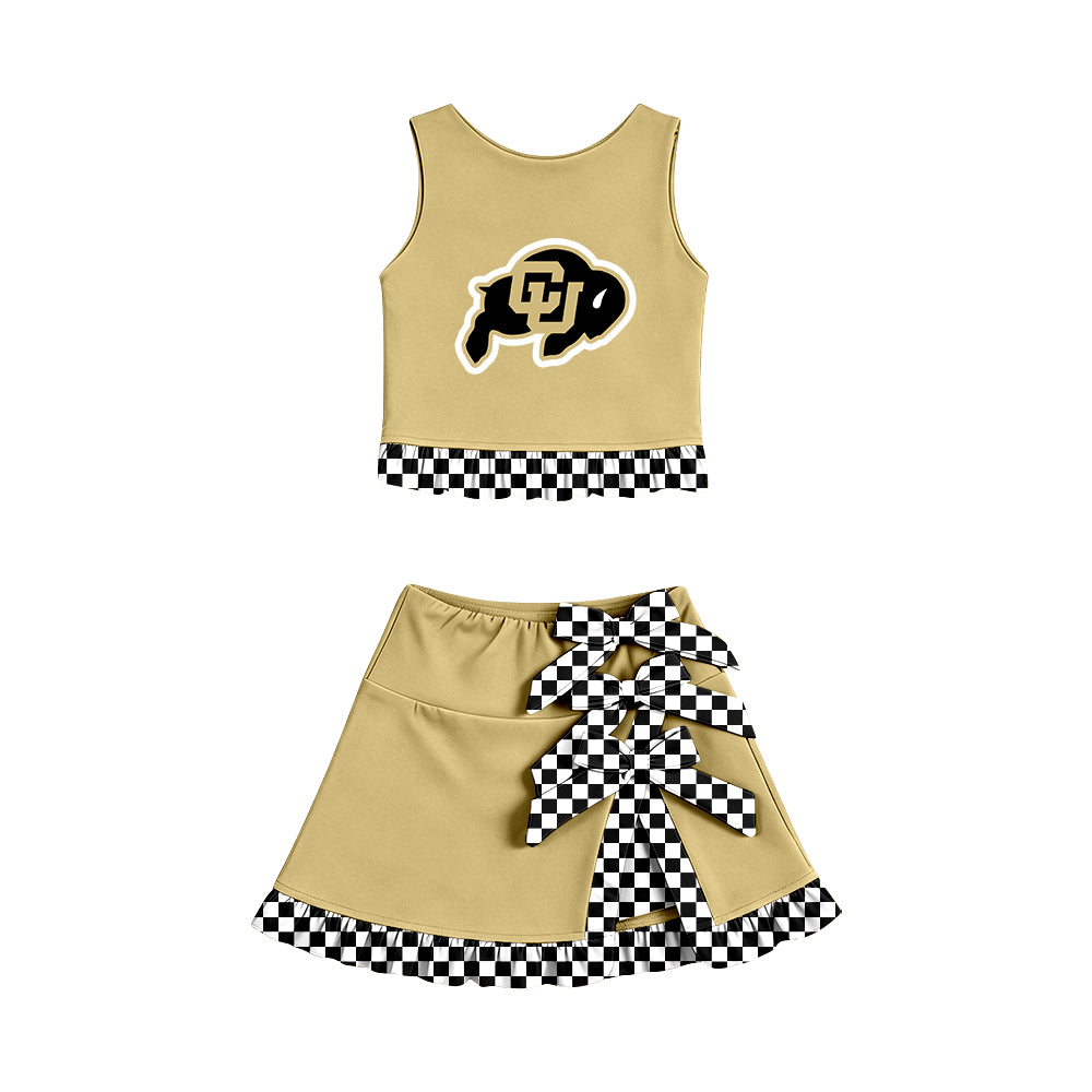 ( Moq 5 ) Baby Girls Kids Sleeveless Vest Bows Skirt Shorts Team Set Cheer Clothes