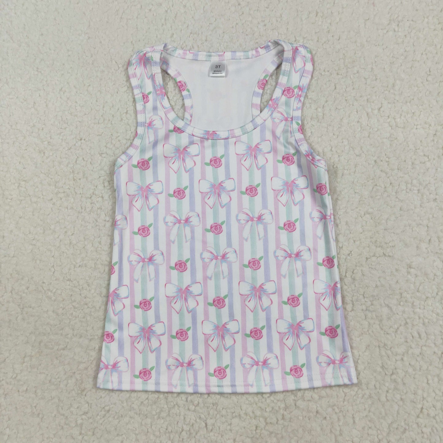 Baby Girl Sleeveless Bows Flower Stripes Yoga Active Shirt Tops RTS