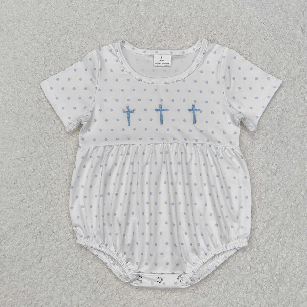 Baby Boy Girl Embroidery Pink Crosses Dots Easter Sibling Romper Dress