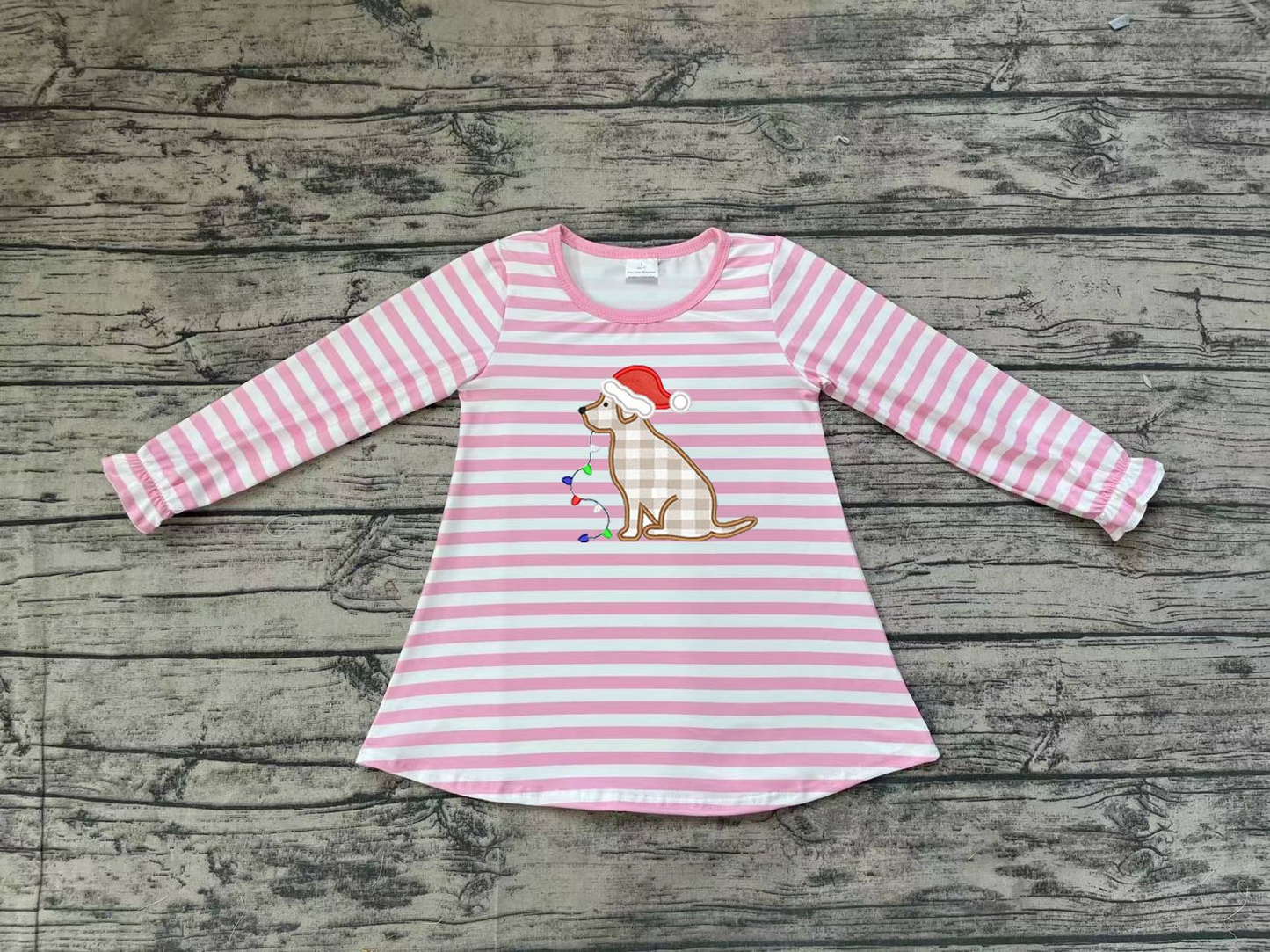 Pre-order Baby Girl Christmas Dog Pink Stripes Shirt Tops