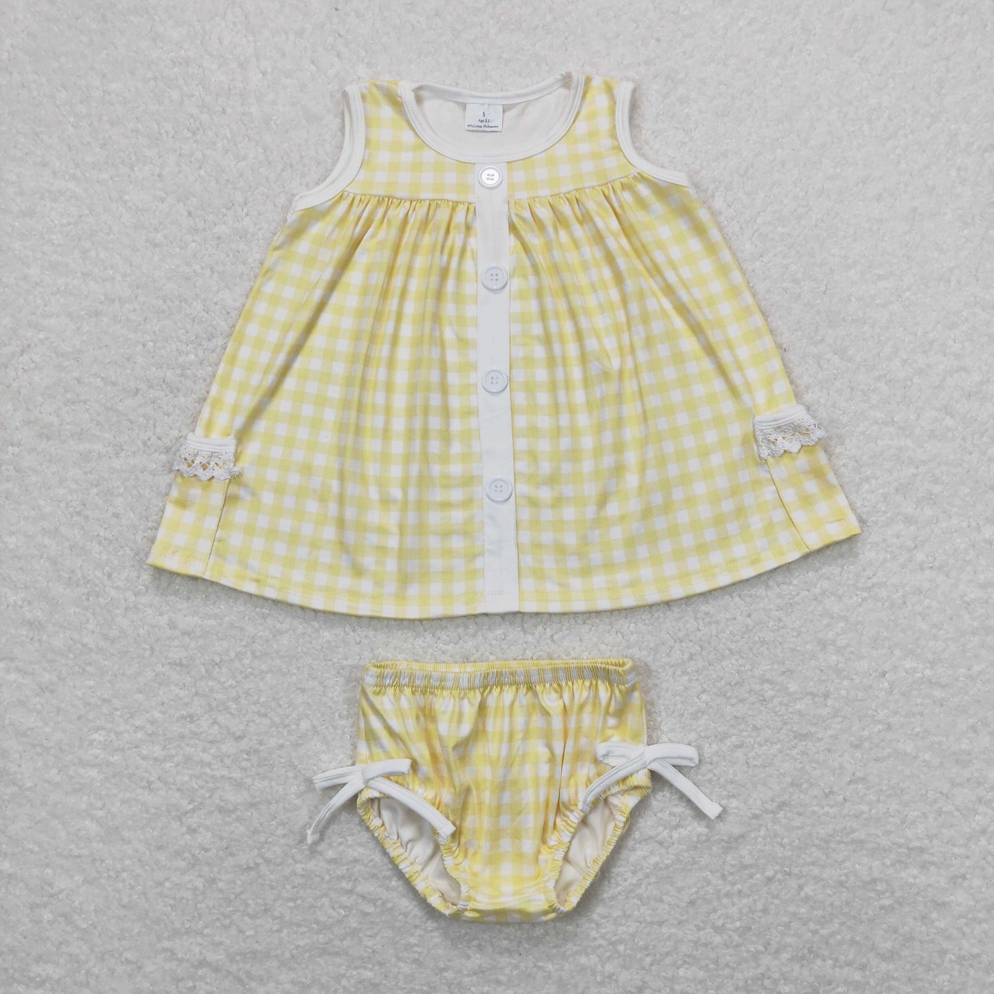 Baby Girl Sleeveless Yellow Plaid Pocket Tunic Bummies Shorts Set