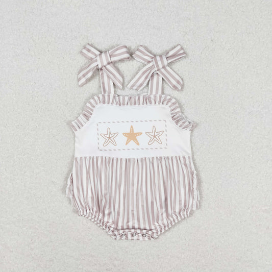 Baby Girl Sleeveless Starfish Stripes Bubble One Piece Romper