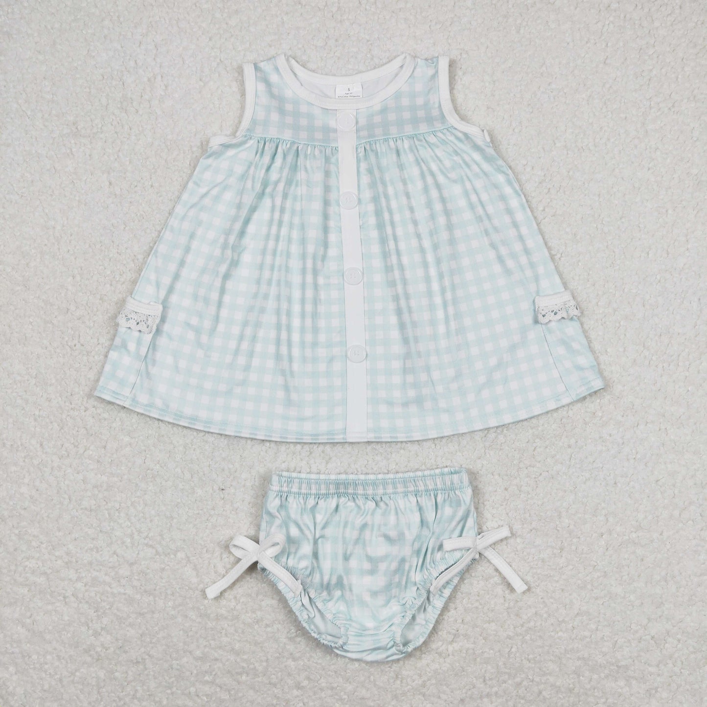 Baby Girl Sleeveless Green Plaid Pocket Tunic Bummies Shorts Set