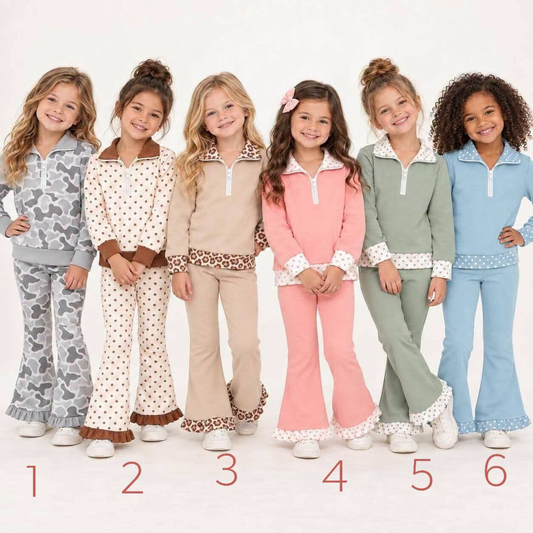 (Moq 5 ) Preorder Baby Girls Kids Long Sleeves Zipper Shirts Pants Sets Clothes RTS