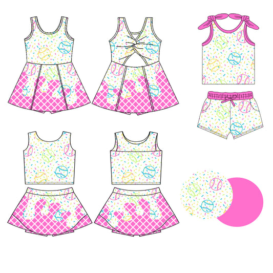 ( Moq 5 Each Style ) Baby Girls Kids Sleeveless Baseball Sibling Shorts Dress Sets Clothes
