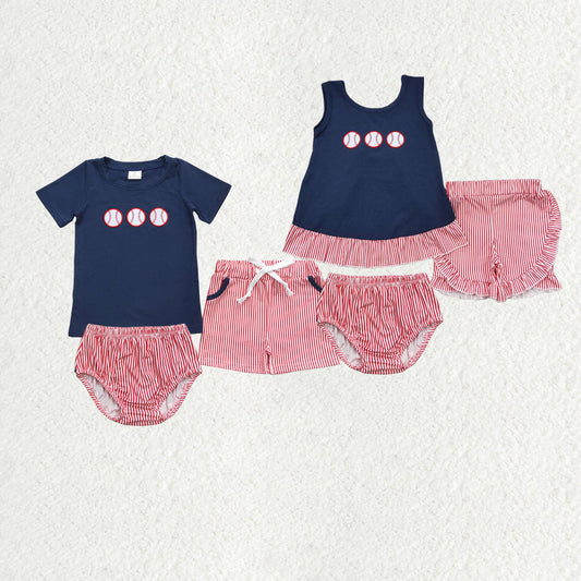 Baby Boy Girl Embroidery Baseball Tops Shorts Sibling Outfit Clothes Set RTS